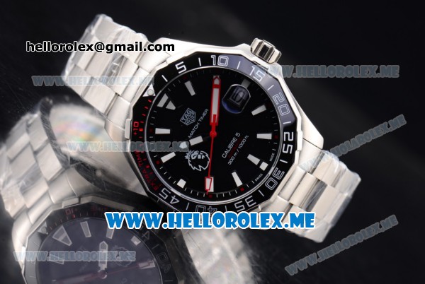 Tag Heuer Aquaracer Calibre 5 Match Timer Premier League Special Edition Miyota Quartz Stainless Steel Case/Bracelet with Black Dial and Stick Markers - Click Image to Close